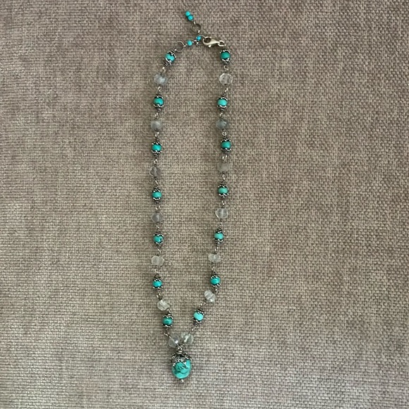 Turquoise and crystal necklace and earrings - Picture 3 of 7